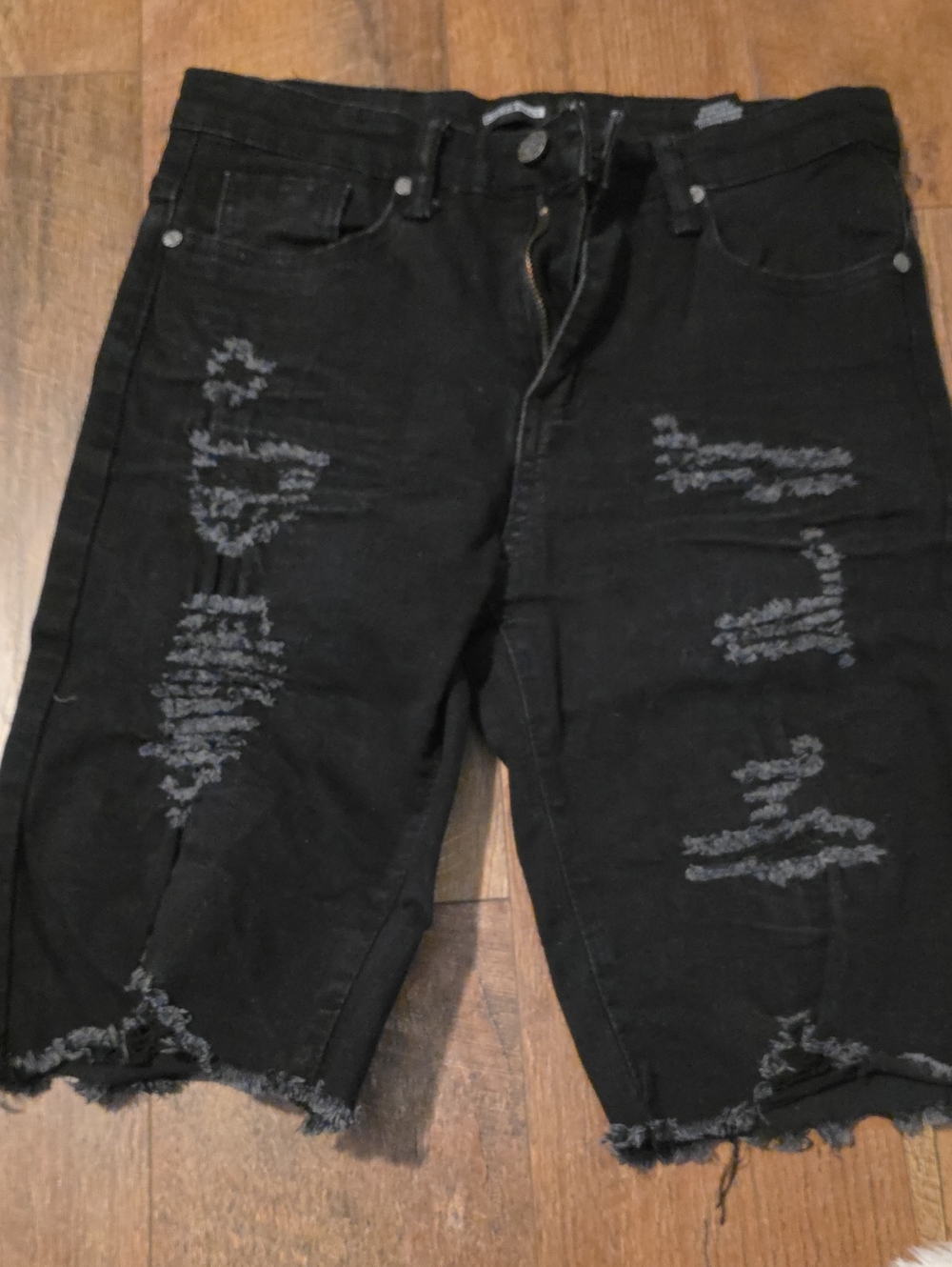 Black Distressed Denim Shorts